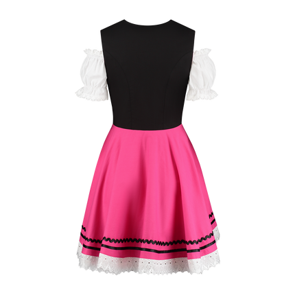 Abito Dirndl Oktoberfest Nero Rosa Donna 2 Pezzi