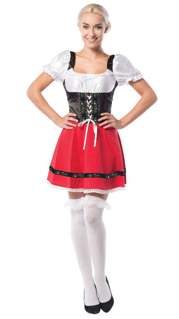 Abito Dirndl Oktoberfest Rosso Bianco con fiocco