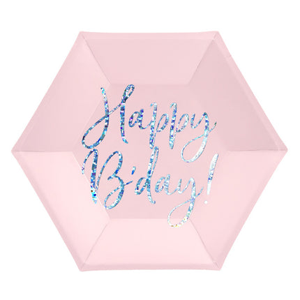 Piatti Buon Compleanno Rosa Chiaro 20cm 6pz