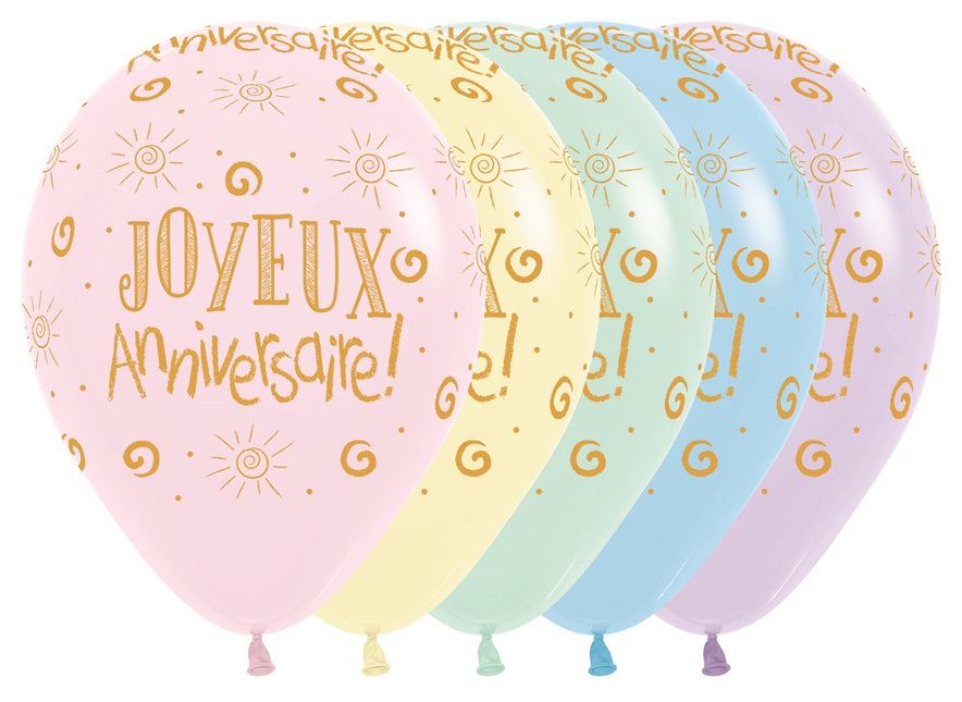 Palloncini Joyeux Anniversaire Pastel Matte Mix 30cm 25pz