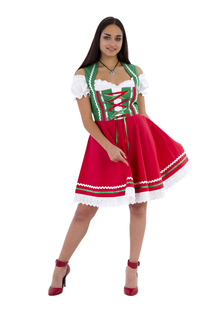 Abito Dirndl Oktoberfest Rosso Verde Donna 2 Pezzi