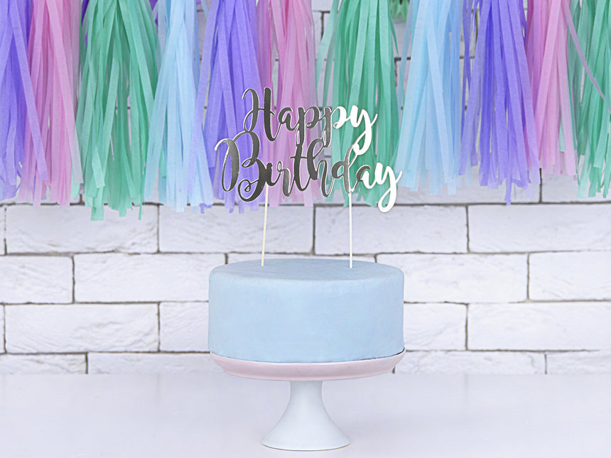 Cake topper Happy Birthday Argento 22,5 cm