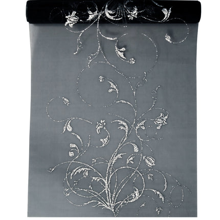 Tessuto d'Organza Nero Fiori d'Argento 36cm 9m
