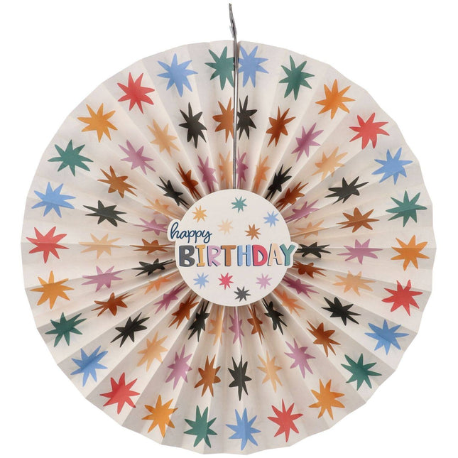 Ventagli di carta Happy Birthday colorati 3 pezzi