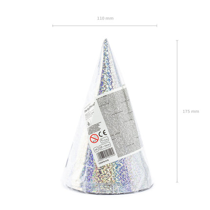 Cappelli da festa argentati olografici da 16 cm 6 pezzi
