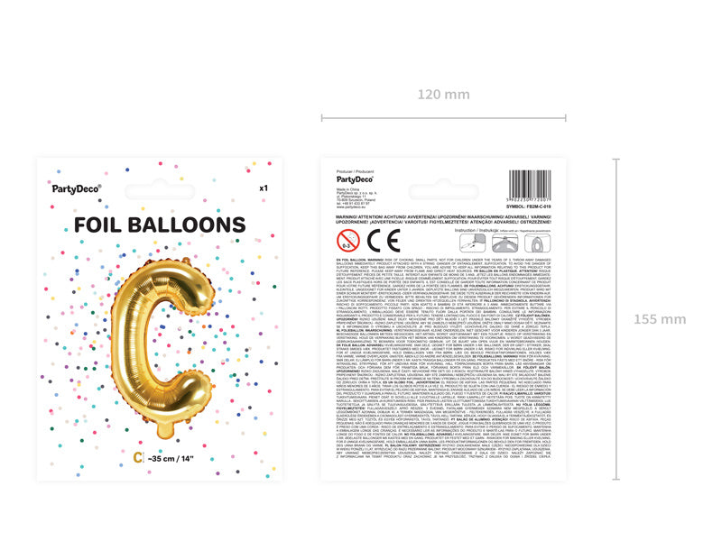 Palloncino in foil Lettera C Oro Vuoto 35cm