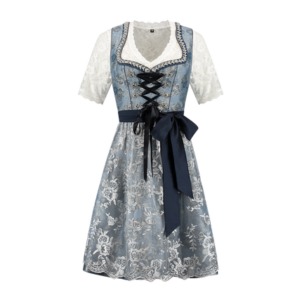 Abito Dirndl Blu Argento Oktoberfest Donna 2 Pezzi
