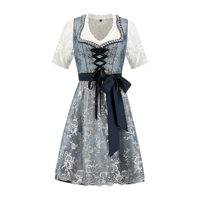 Abito Dirndl Blu Argento Oktoberfest Donna 2 Pezzi