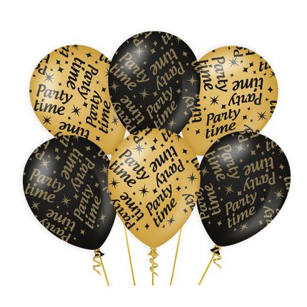 Palloncini Party Time Oro Nero 30cm 6 pezzi