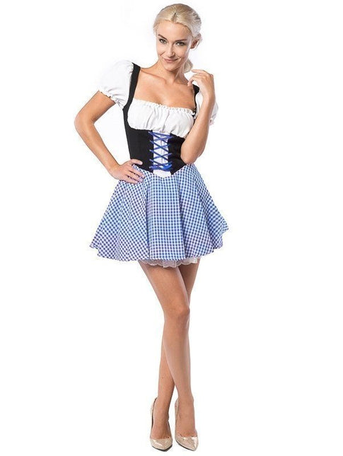 Abito Dirndl Oktoberfest a scacchi blu