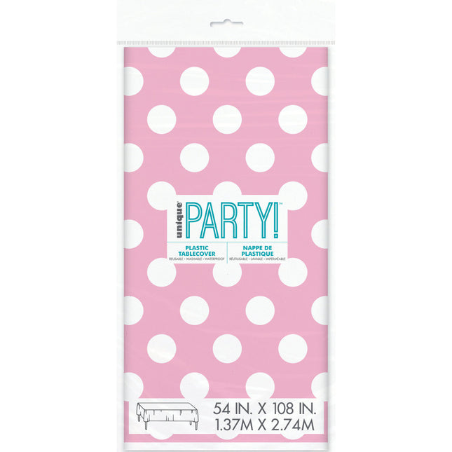 Tovaglia rosa chiaro a pois bianchi 2,74 m