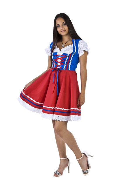 Abito Dirndl Oktoberfest Rosso Blu Donna 2 Pezzi