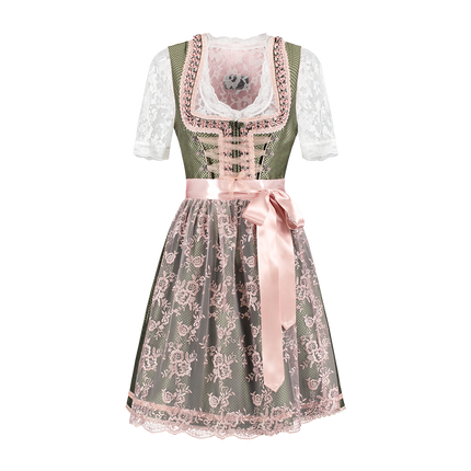 Bianco Verde Abito Dirndl Oktoberfest Donna 2 Pezzi