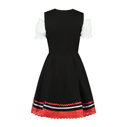 Abito Dirndl Oktoberfest Nero Rosso Donna 2 Pezzi