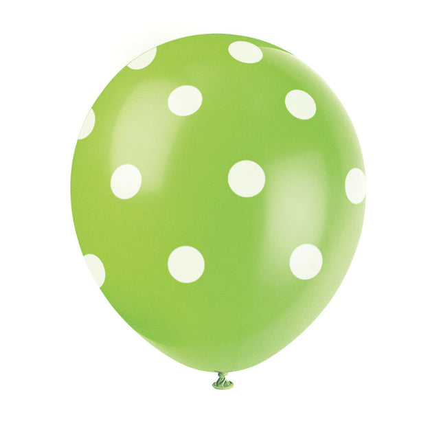 Palloncini verde lime a pois bianchi 30 cm 6 pezzi