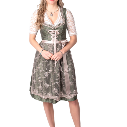 Rosa Bianco Crema Abito Dirndl Oktoberfest Donna Jaquard Grigio