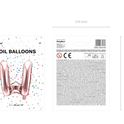 Palloncino in foil Lettera W Oro Rosa Vuoto 35cm