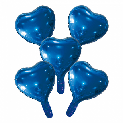 5 palloncini in foil a forma di cuore con cannuccia di carta 9" blu