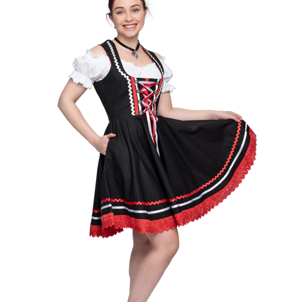 Abito Dirndl Oktoberfest Nero Rosso Donna 2 Pezzi
