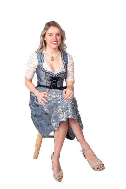 Abito Dirndl Blu Argento Oktoberfest Donna 2 Pezzi