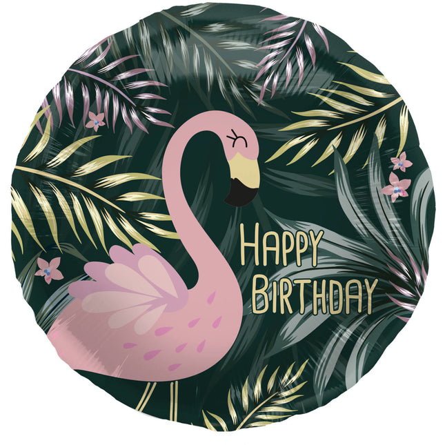 Palloncino ad elio Happy Birthday Flamingo vuoto 45 cm