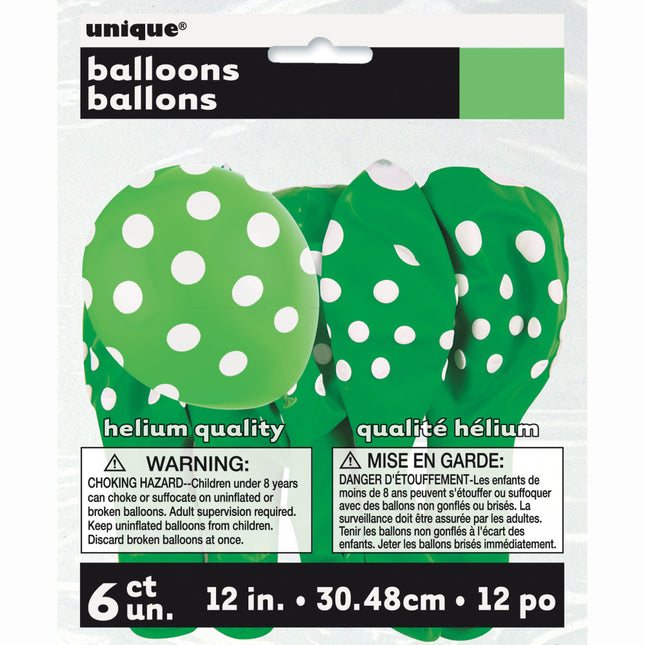 Palloncini verde lime a pois bianchi 30 cm 6 pezzi