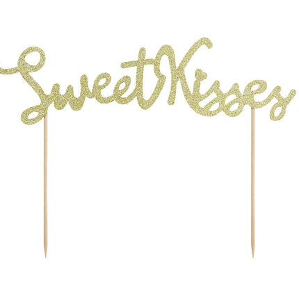 Cake topper Sweet Kisses Gold 16cm