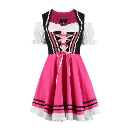 Abito Dirndl Oktoberfest Nero Rosa Donna 2 Pezzi