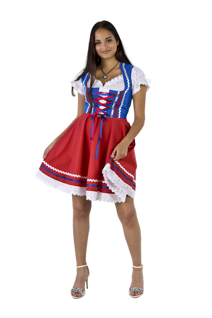 Abito Dirndl Oktoberfest Rosso Blu Donna 2 Pezzi