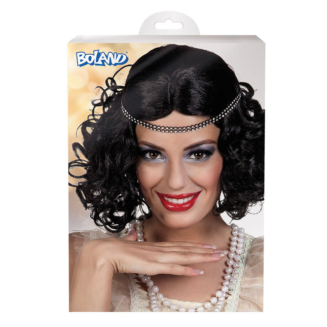 Parrucca nera Flapper con fascia