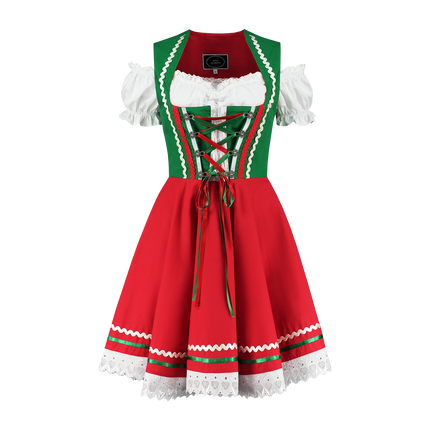 Abito Dirndl Oktoberfest Rosso Verde Donna 2 Pezzi