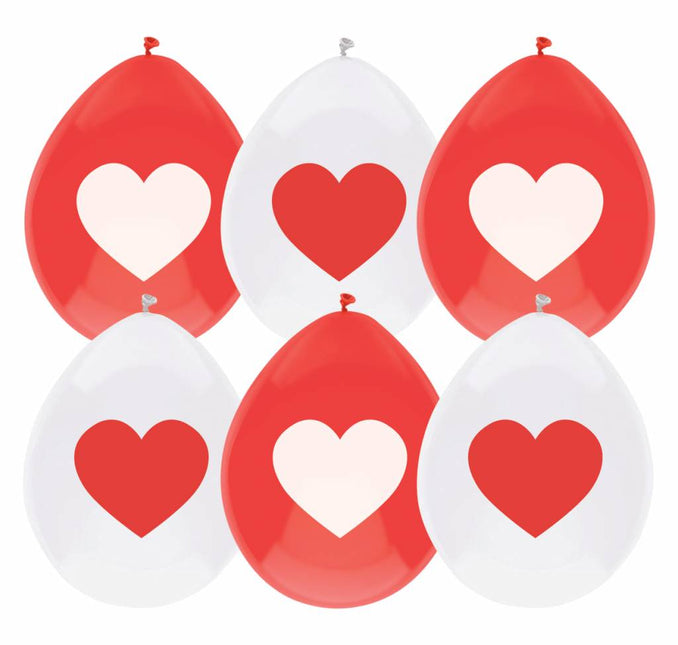 Palloncini cuore rosso bianco 30cm 6pz