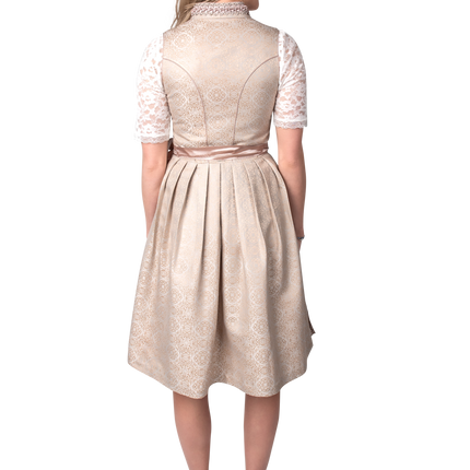 Rosa Bianco Crema Abito Dirndl Oktoberfest Donna Jaquard