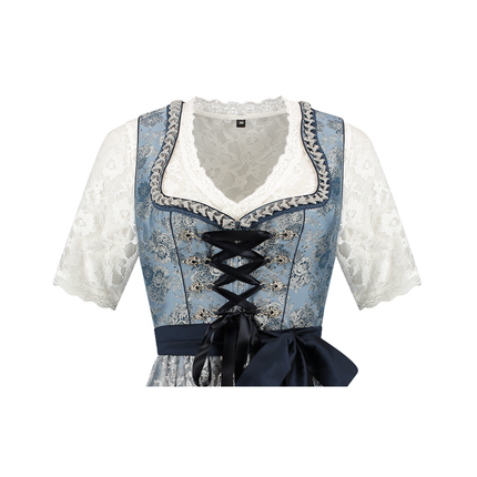 Abito Dirndl Blu Argento Oktoberfest Donna 2 Pezzi