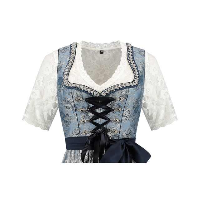 Abito Dirndl Blu Argento Oktoberfest Donna 2 Pezzi