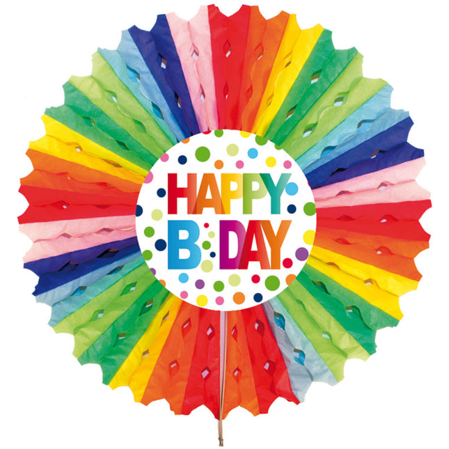 Ventaglio di compleanno Buon compleanno a pois 30 cm