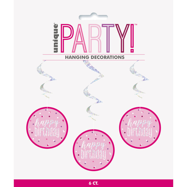 Decorazione da appendere Buon Compleanno Rosa 81cm 6 pezzi