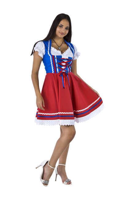 Abito Dirndl Oktoberfest Rosso Blu Donna 2 Pezzi