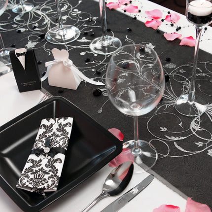 Tessuto d'Organza Nero Fiori d'Argento 36cm 9m