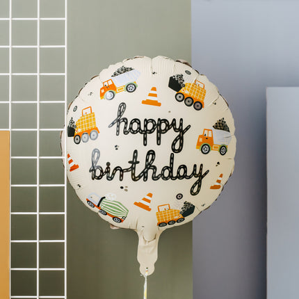 Palloncino ad elio Happy Birthday Veicoli da Costruzione Vuoto 45cm