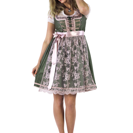 Bianco Verde Abito Dirndl Oktoberfest Donna 2 Pezzi