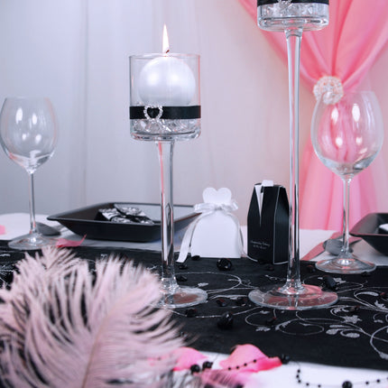 Tessuto d'Organza Nero Fiori d'Argento 36cm 9m