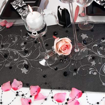 Tessuto d'Organza Nero Fiori d'Argento 36cm 9m