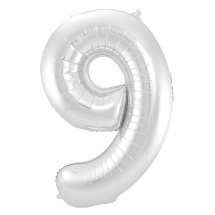 Palloncino Foil Figura 9 Argento Metallizzato XL 86cm vuoto