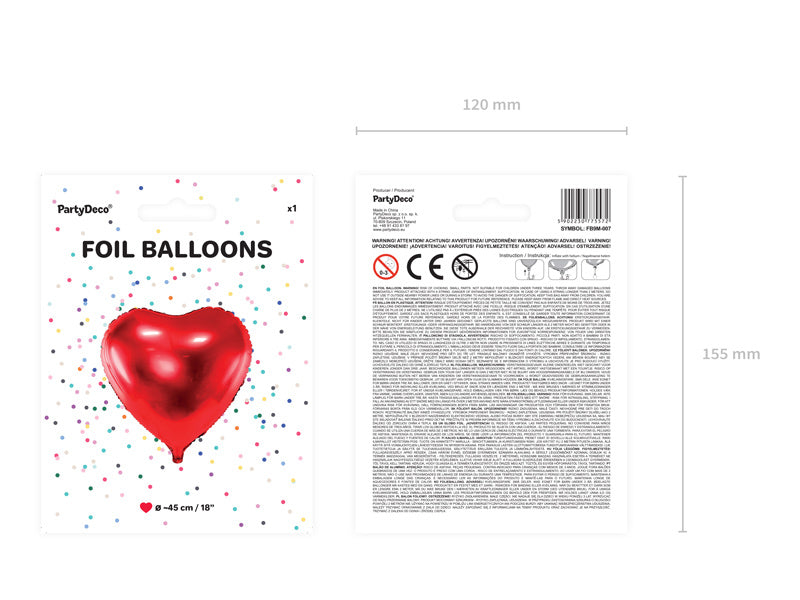Palloncino ad elio Cuore Rosso Vuoto 45 cm