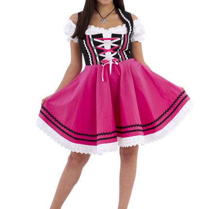 Abito Dirndl Oktoberfest Nero Rosa Donna 2 Pezzi