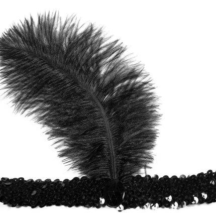 Fascia Charleston nera con piume