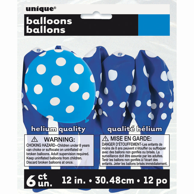 Palloncini blu a pois bianchi 30 cm 6 pezzi