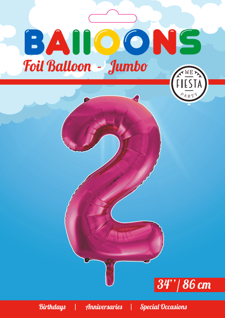 Folie Ballon Cijfer 2 Fuchsia XL 86cm leeg van WeFiesta koop je bij Partywinkel