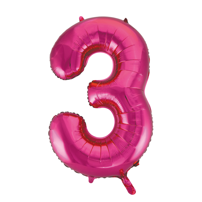 Folie Ballon Cijfer 3 Fuchsia XL 86cm leeg van WeFiesta koop je bij Partywinkel